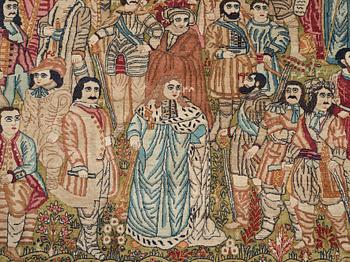 MATTO, an antique Kerman Laver figural, "the Rulers of the World", ca 236,5 x 140,5-143,5 cm.