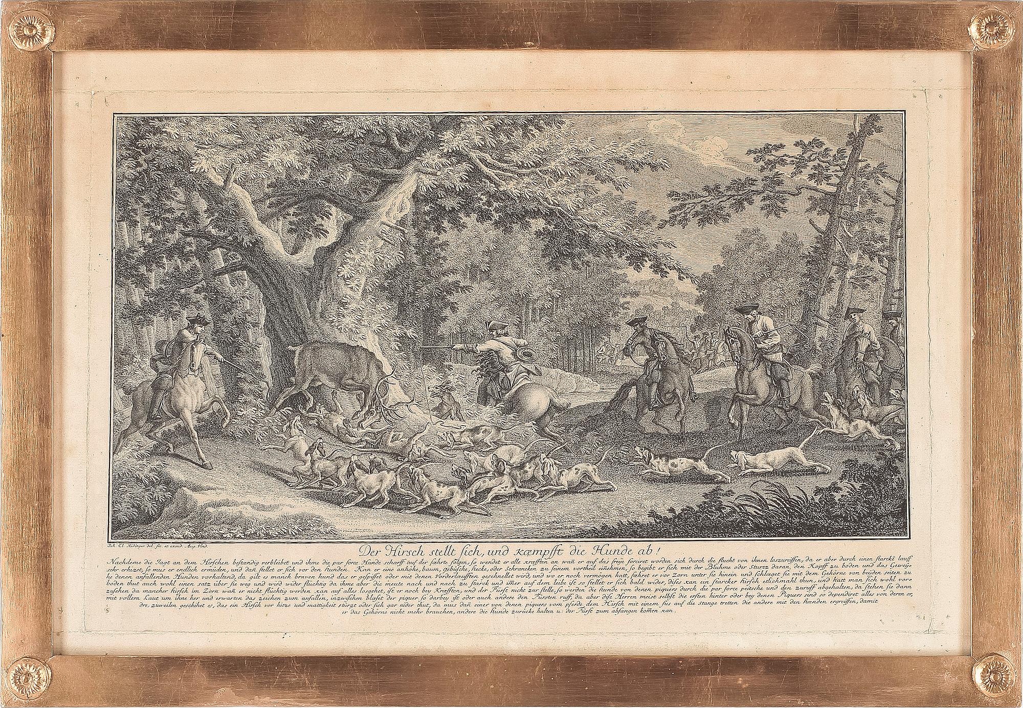 JOHANN ELIAS RIDINGER, 2 st, kopparstick, 1700-tal.