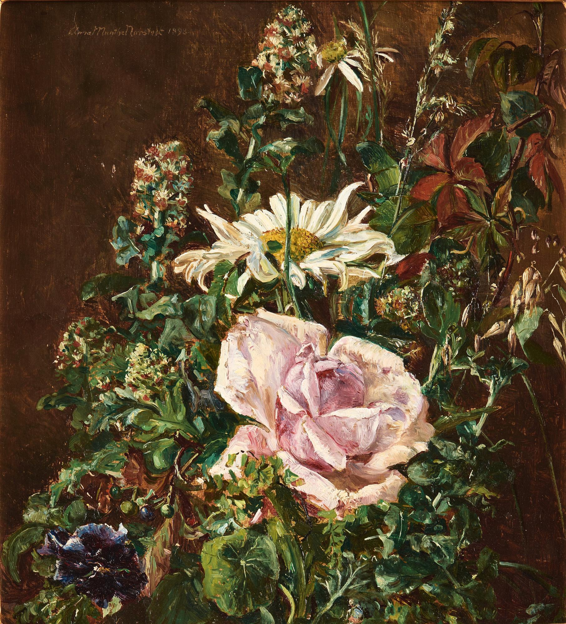 Anna Munthe-Norstedt, Stillife with a rose and a daisy.