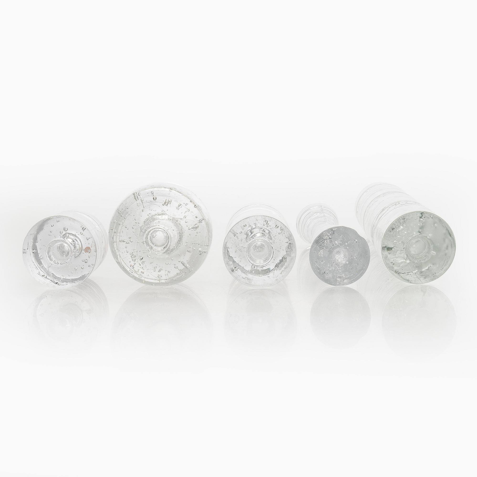 Timo Sarpaneva, vas och 4 st ljusstakar, glas, "Arkipelago", Iittala.