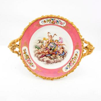 Footed Bowl in Louis XV Style, Likely France, Late 19th Century, Porcelain and Bronze.