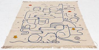 Matta, handbroderad Kelim, ca 197 x 149 cm.