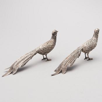 Two bird table decorations in silver, Spain after 1934.