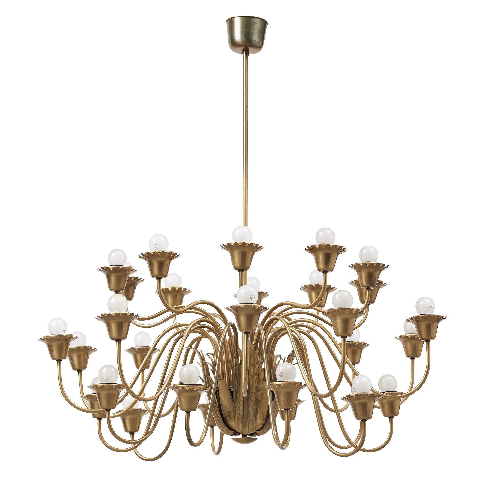 A Swedish Modern brass ceiling lamp, possibly by Ateljé Lyktan, Sweden 1940's.