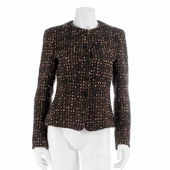 DONNA KAREN, a wool blend tweed jacket, size 48.