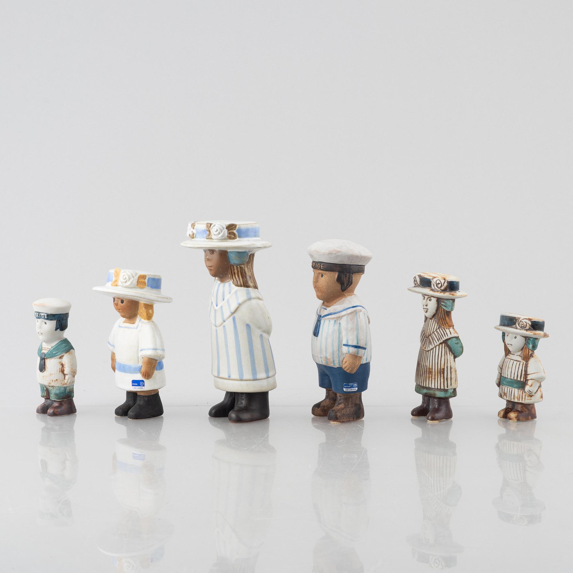 Lisa Larson, figuriner, 6 st, stengods, ur serien "Sekelskifte", Gustavsberg.