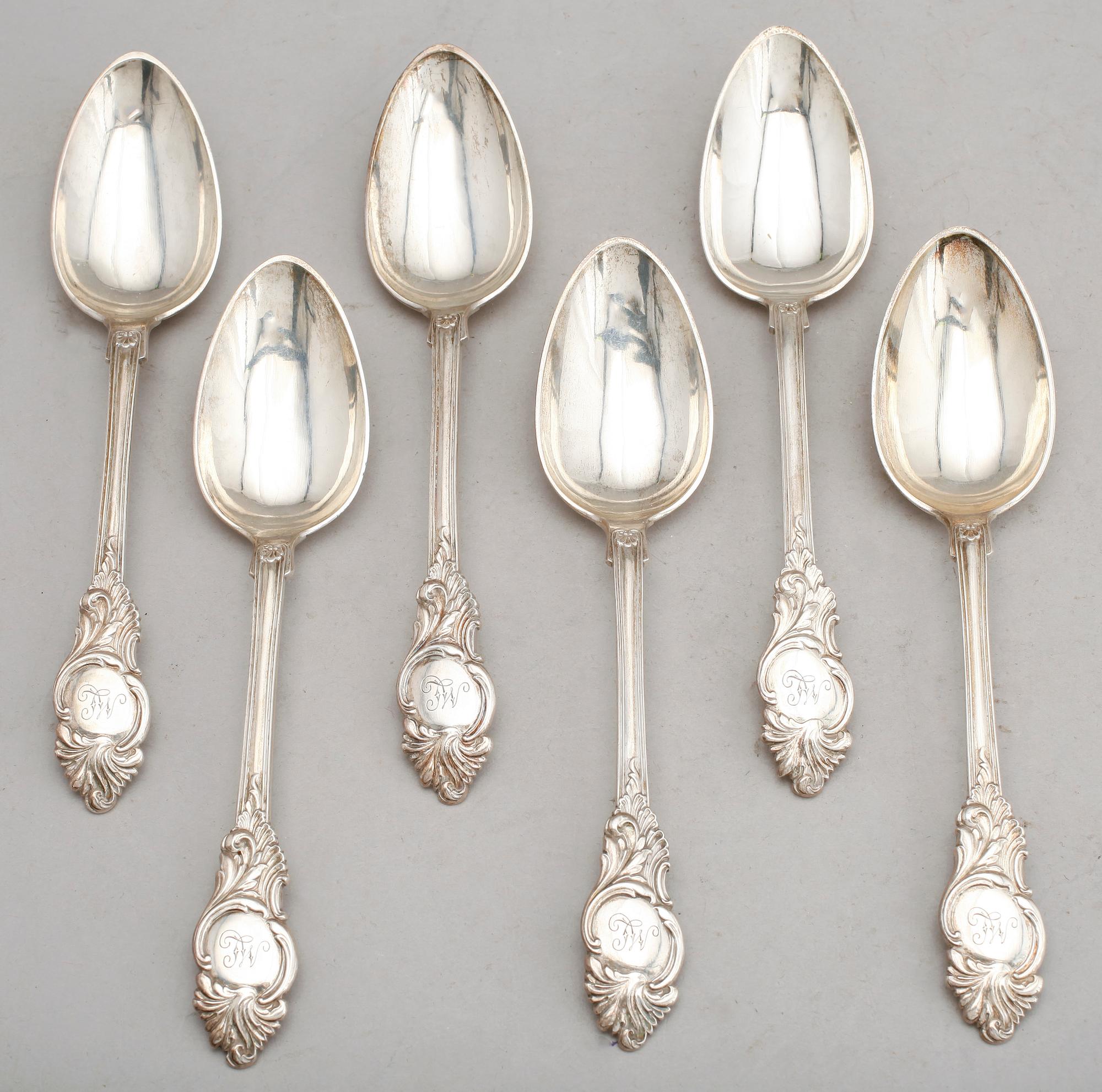 MATSKEDAR, 7 st (5+2) silver, 1800-tal. Vikt ca 388 g.