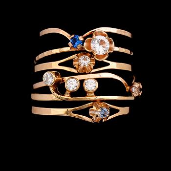 RINGAR, 6 st, 18 k guld med olika stenar. Total vikt ca 5 gram.