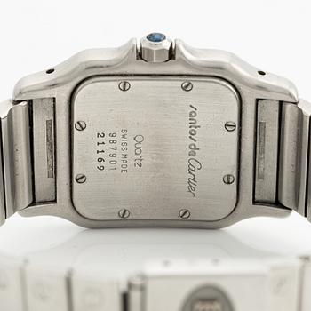 Cartier, Santos Galbeé, ca 1994. <b>Case size:</b> 29 x 29 mm
<b>Material:</b> steel
<b>Mov...