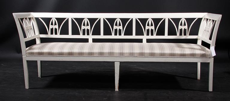 SOFFA SAMT 6 STOLAR, empire, märkta Johannes Nilsson, Lindome. Verksam i Skäggered och levde mellan 1777-1836.