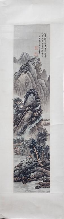 KAKEMONO, ett par, akvareller, Kina, 1900-tal.