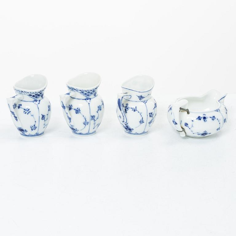 Royal Copenhagen, Lot of porcelain, 7 pieces, “Musselmalet”, coffee pot, chocolate pot, water jug, sauce boat, 3 cream jugs, 20th century.