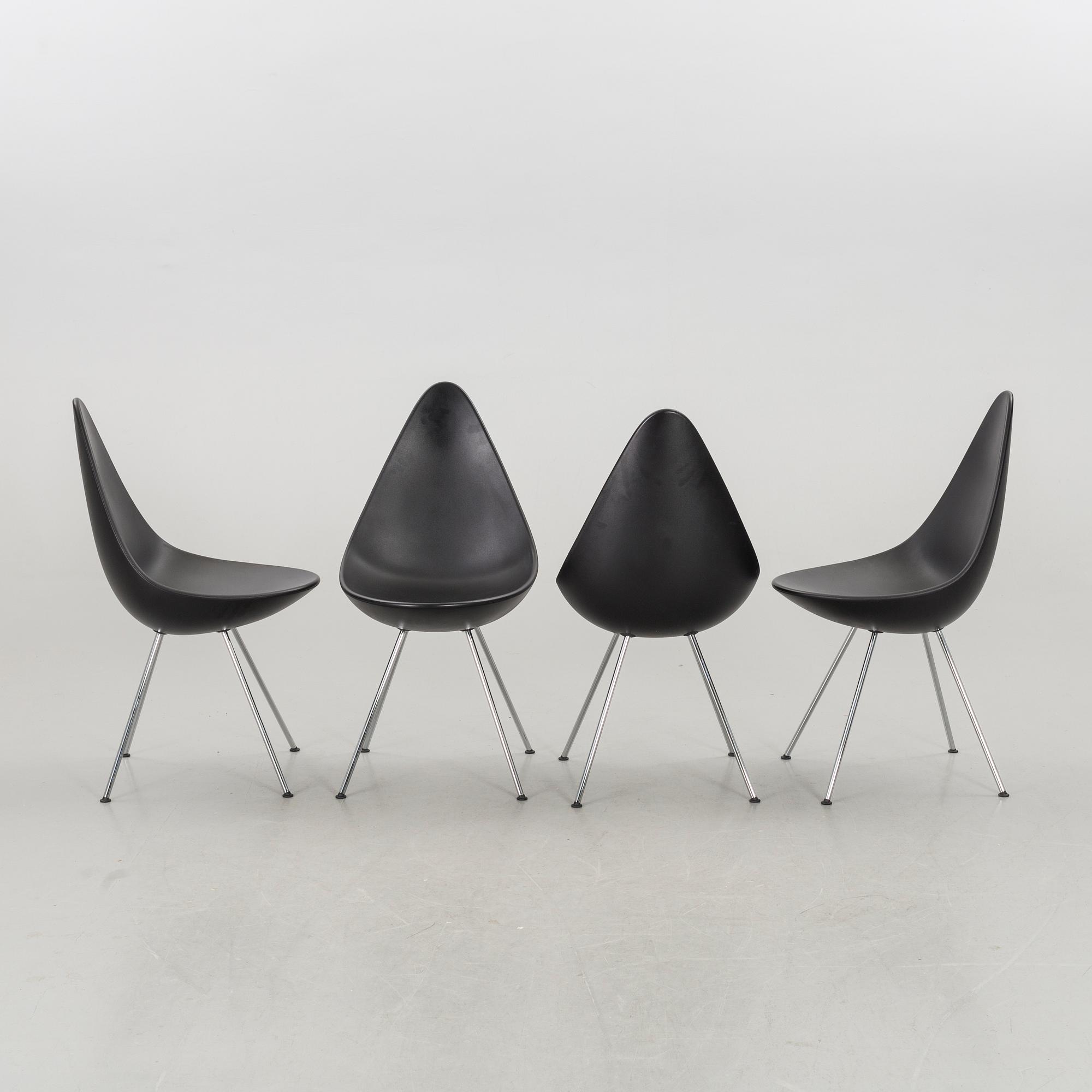 SIX ARNE JACOBSEN CHAIRS "DROPPEN" FOR FRITZ HANSEN.