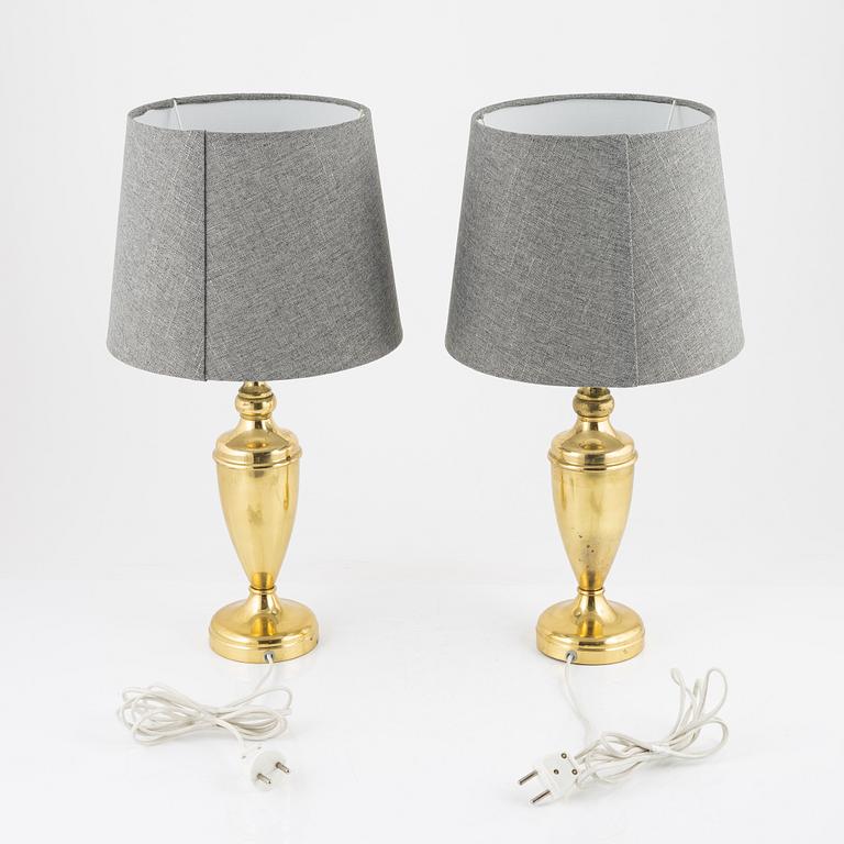 A pair of brass table lights, Nybro Armaturfabrik, 1970's.