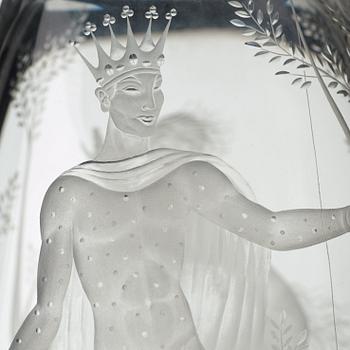 Vicke Lindstrand, an engraved glass vase ''Midsummer night's dream', Kosta, Sweden 1987.