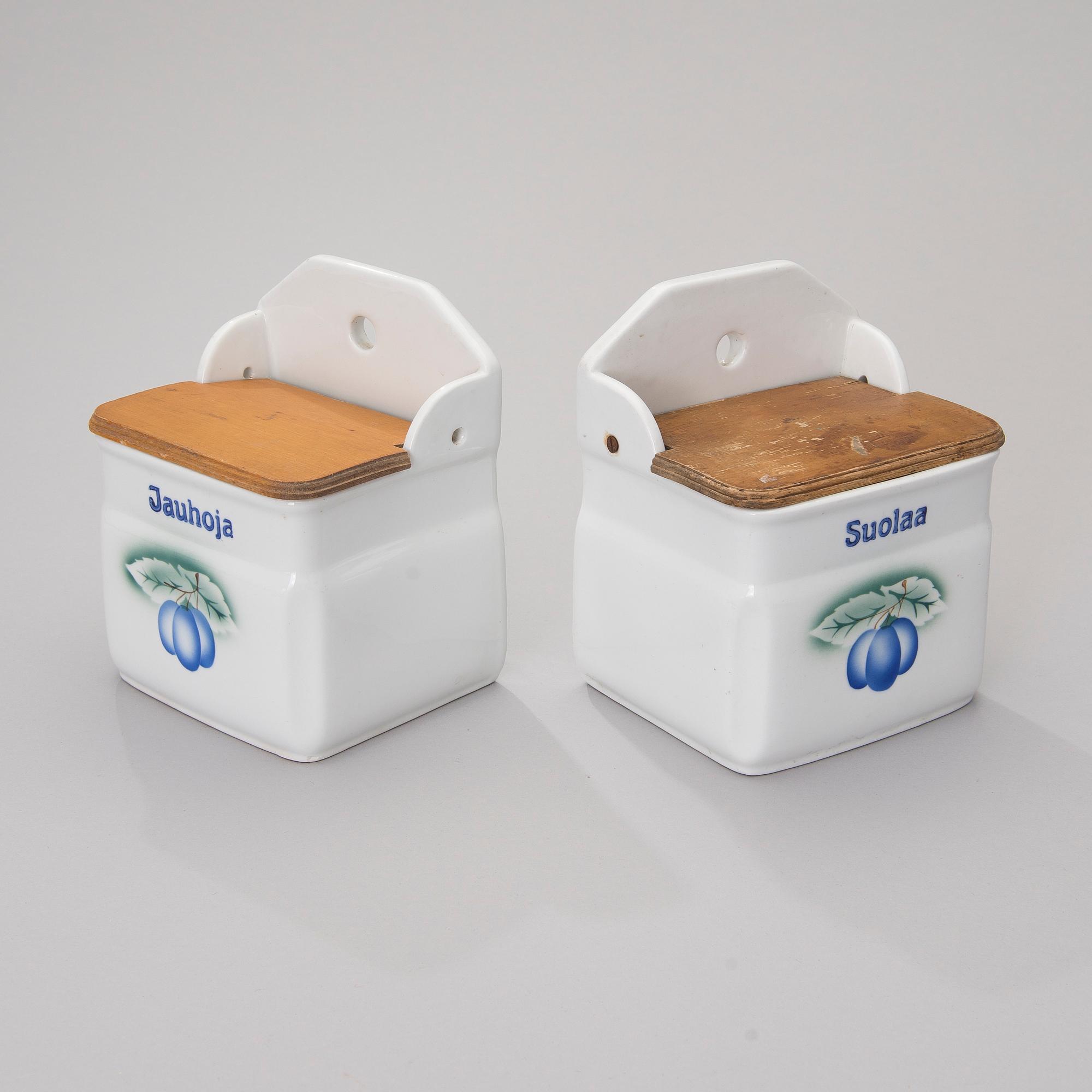 KRYDDBURKAR, 8 st, 1930-1940-tal och SKÄRBRÄDE, jubileumsår 1998, flintgods, Arabia Finland.