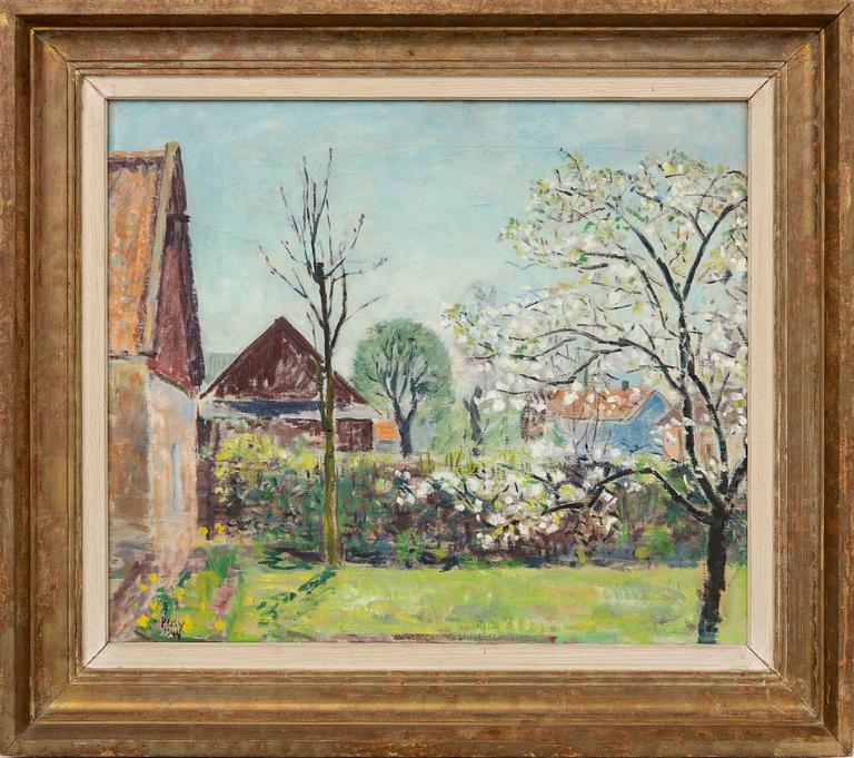 Arthur Percy, 'Husgavlar och blommande träd (House gables and flowering trees)'.