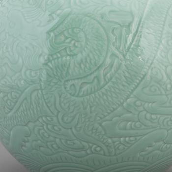 A large Chinese celadon glazed vase, second half of the 20th century.