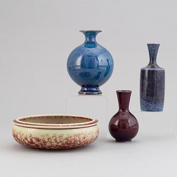 Sven Wejsfelt, a set of three stoneware vases and a bowl for Gustavsbergs studio, 1985-90.