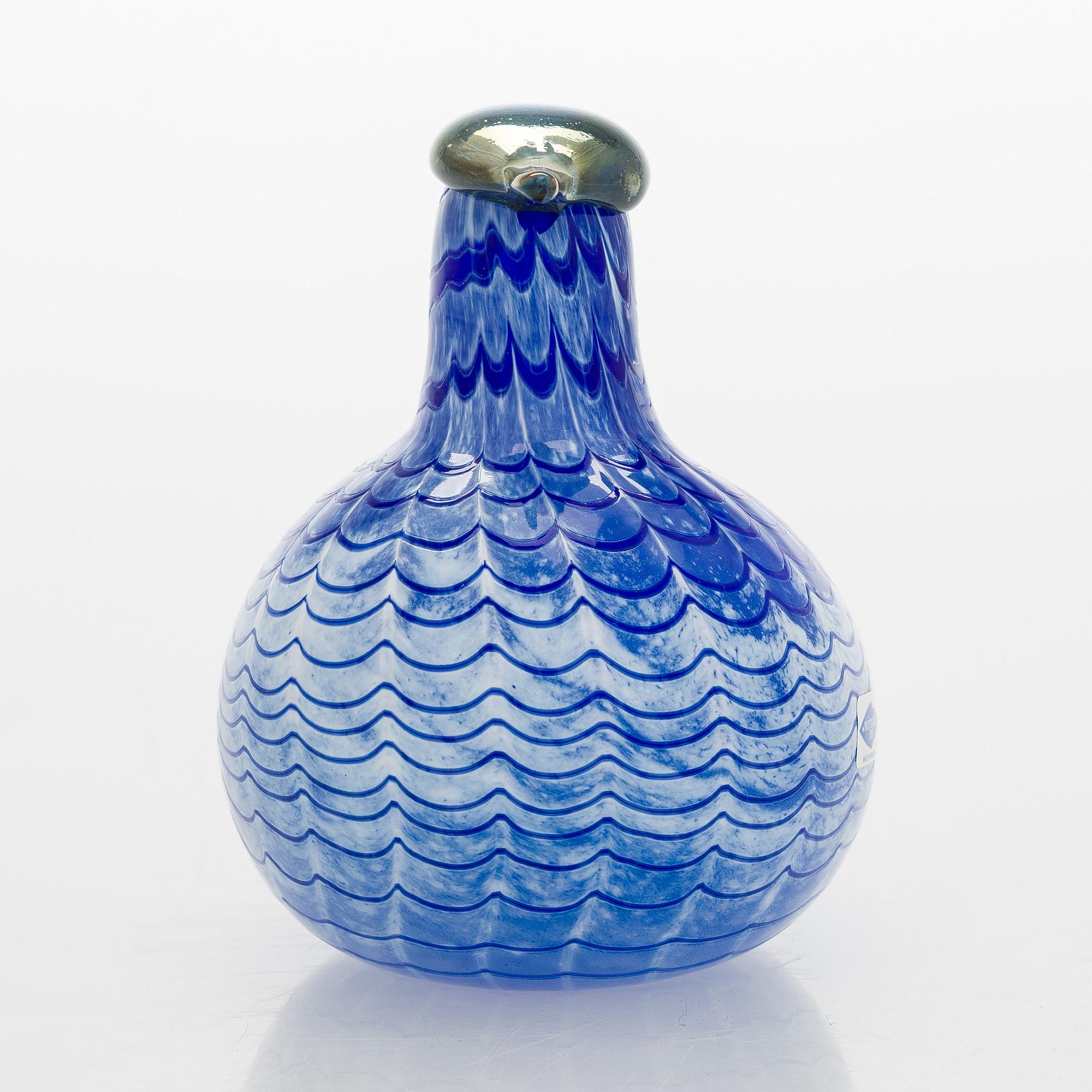 Oiva Toikka, glasfågel, "Blue Bird", signerad O. Toikka, Nuutajärvi.