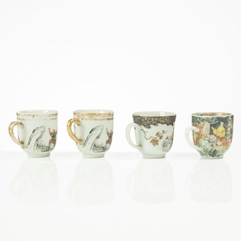 Koppar, fyra stycken, porslin, Kina, Qingdynastin, 1700-tal.