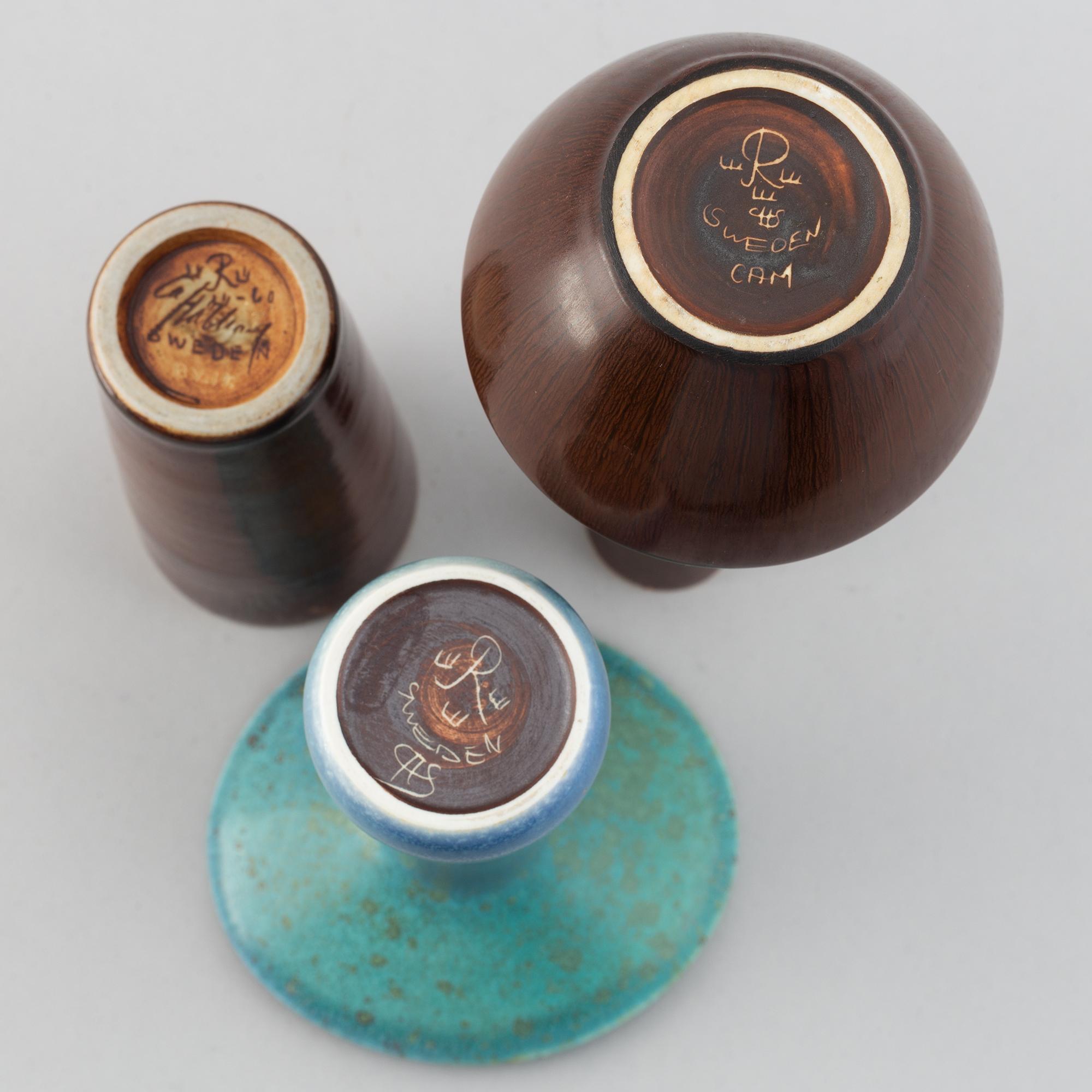 Carl-Harry Stålhane, three vases, stoneware, Rörstrand, Sweden.