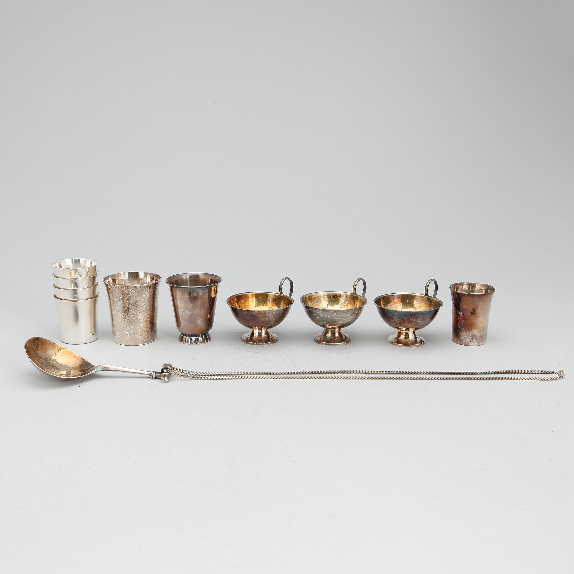 PARTI SILVER, 11 delar, bland annat GAB och Georg Jensen, 1900-tal. Total vikt ca 445 gram.