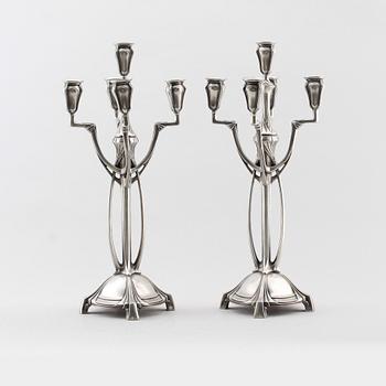 KANDELABRAR, 1 par, vitmetall, art nouveau stil, Achille Gamba.