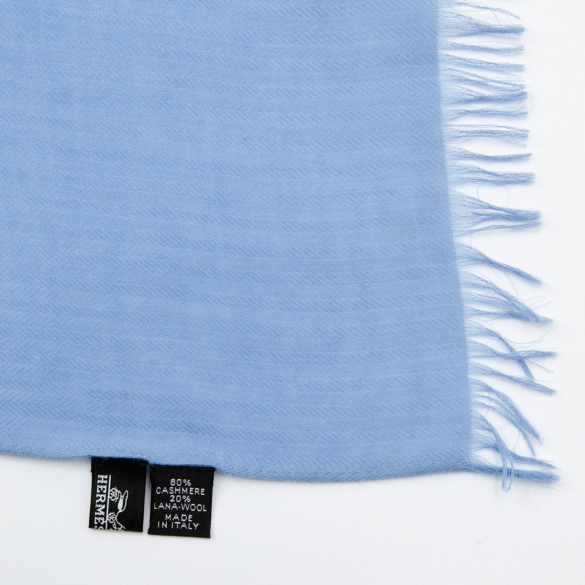 HERMÈS, a lavender blue cashmere and wool shawl.