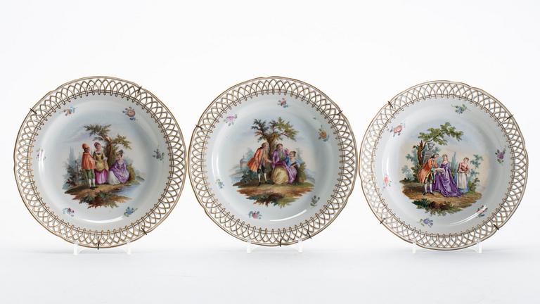 SERVISDELAR, Meissen 3 (+5) delar, 18/1900-tal.