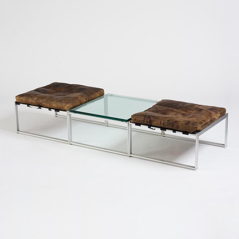 Jørgen Høj, a set with two stools and a glass top table, edtion Niels Vitsoe, early 1960s.