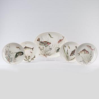 FISKSERVIS, 9 delar, porslin, "Fish", Johnson Bros, England.