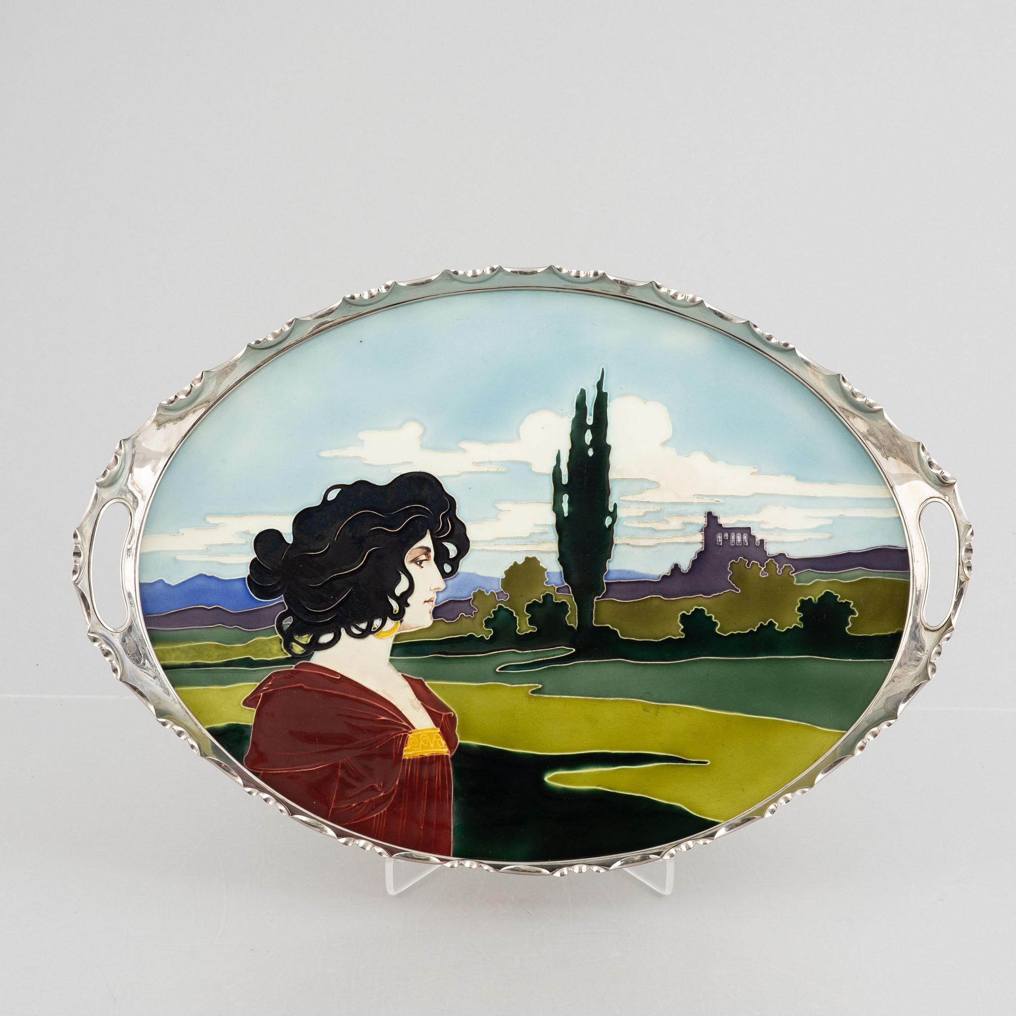 Carl Sigmund Luber, an Art Nouveau tray, Johann Von Schwarz, early 20th Century.
