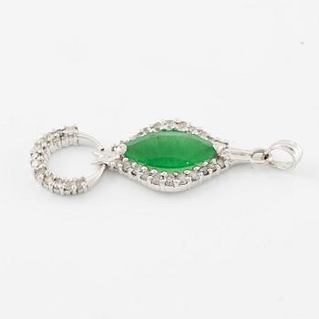 Pendant, low-grade white gold with green quartz and brilliant-cut diamonds.