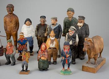 TRÄFIGURER 19 st, omkring 1940-50-tal.