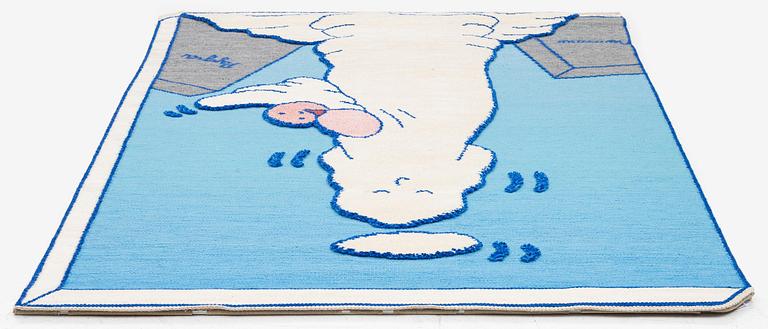 Marie-Louise Ekman, matta/vävd tapet, "Utan titel" rölakan och flossa, ca 202 x 158 cm, signerad AB MMF MLE.
