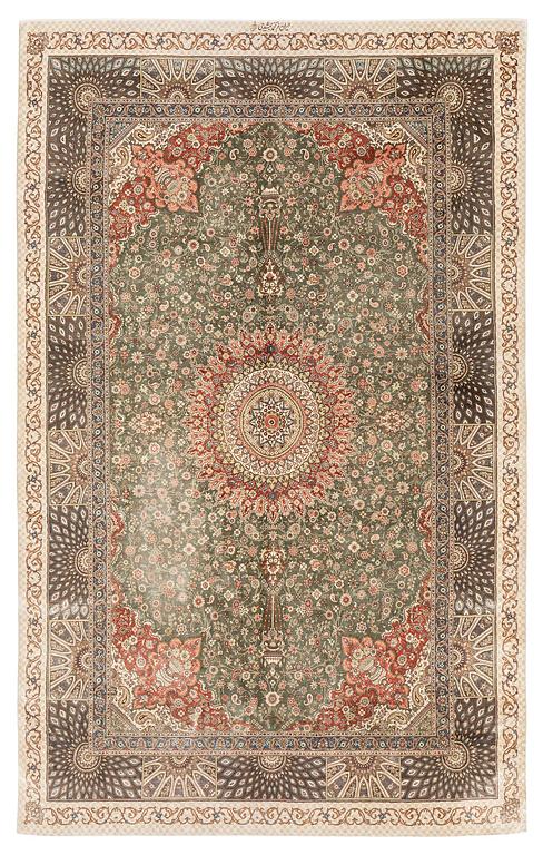 A silk Qum, Central Persia. signed Mohammad Gamshidi, c. 203 x 126 cm.