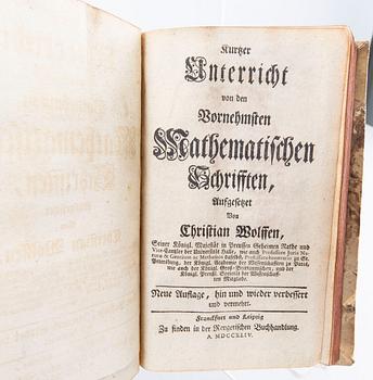 Christian von Wolff, three volymes, mathematics, Frankfurt & Leipzig 1746.