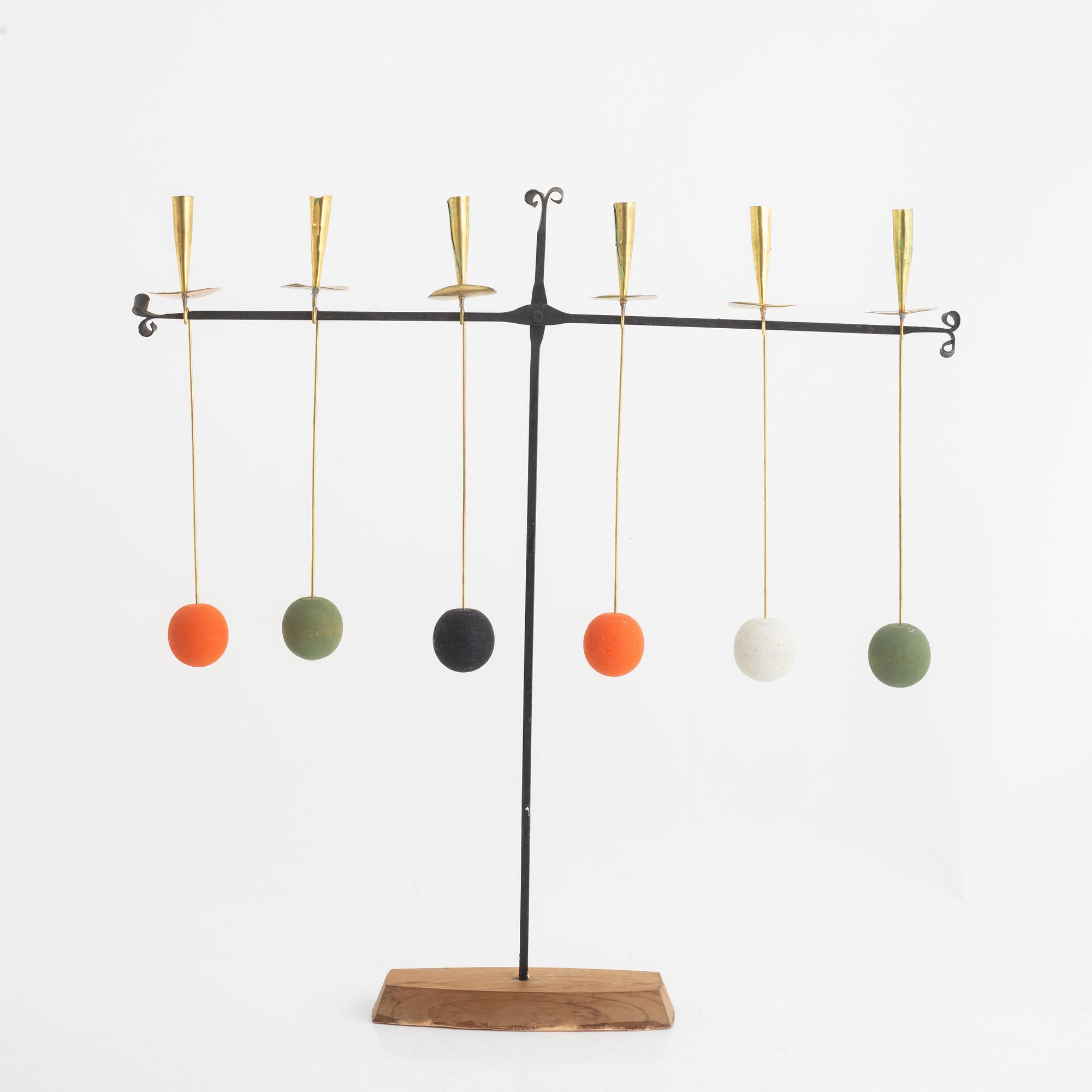 Thomas Hellström, a wrought iron and brass candelabrum from THO Hantverk Rättvik, Bleckogården, 1950's.