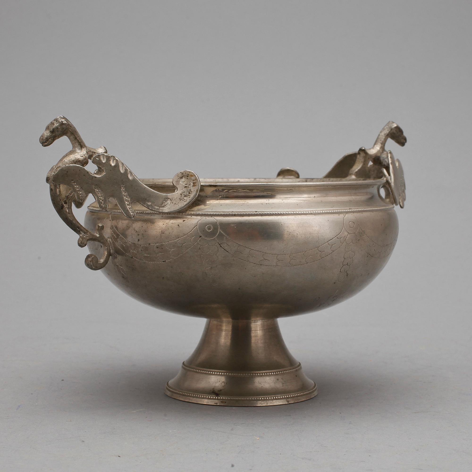 BRÄNNVINSSKÅL, tenn, Gottlob Friedrich Baumann, Hudiksvall, 1823.