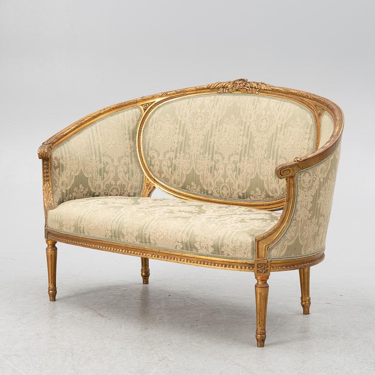 Soffa, 2 karmstolar, bord, gustaviansk stil, 1900-tal.