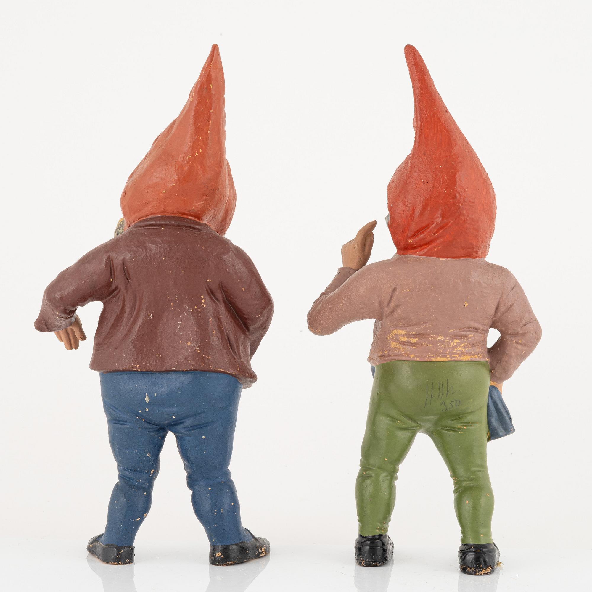 A pair of garden gnomes, mid-20th century.