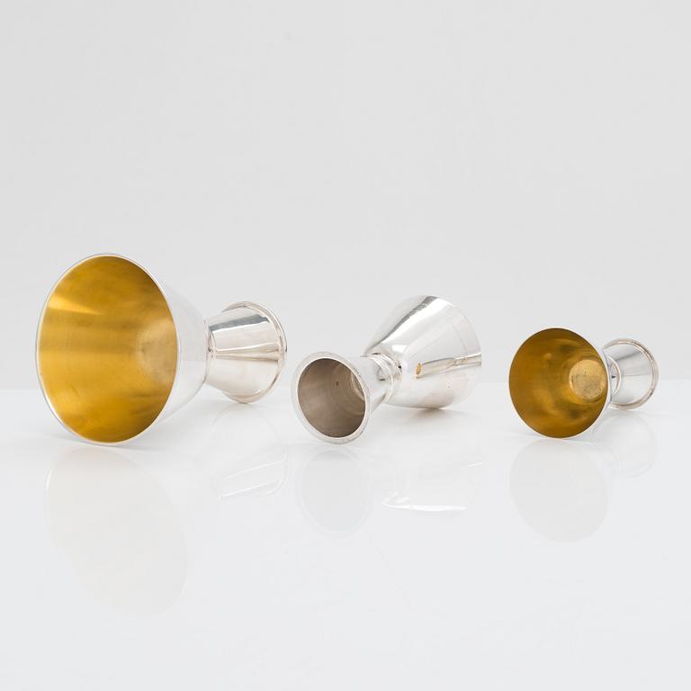 Tapio Wirkkala, pikareita, 6 kpl, hopeaa, TW 329, Kultakeskus, Hämeenlinna 1960-70-luku.