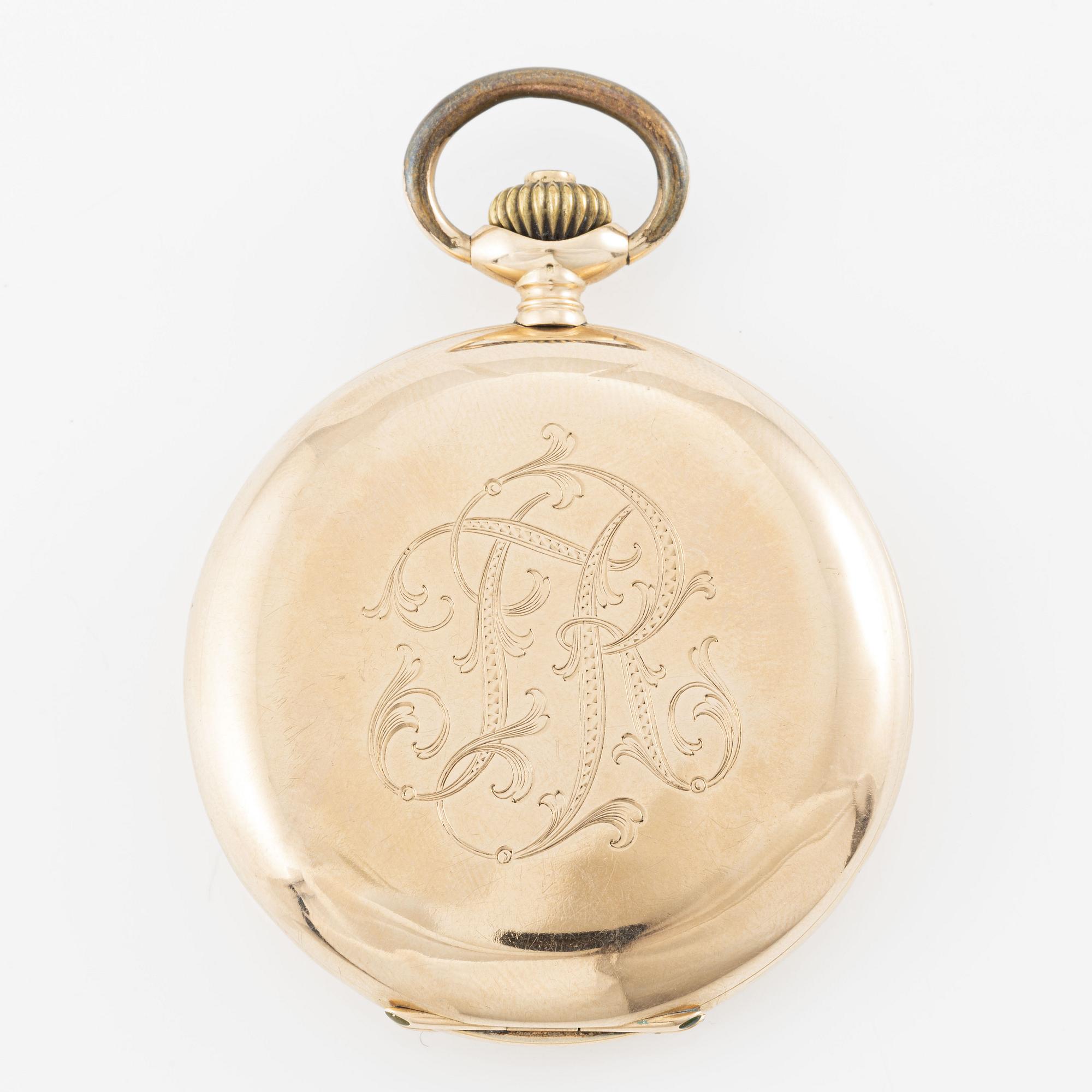 Alpina, pocket watch, hunter, 14K gold, 53 mm.