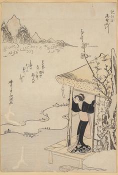 KITAO SHIGEMASA samt REKISENTEI EIRI, efter, färgträsnitt, 2 stycken. Japan, sent 1800-tal/tidigt 1900-tal.