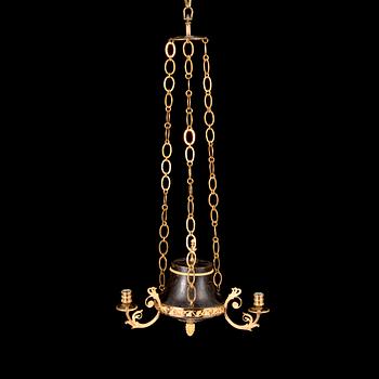 A Late Gustavian three-candle hanging-lamp from around year 1800.