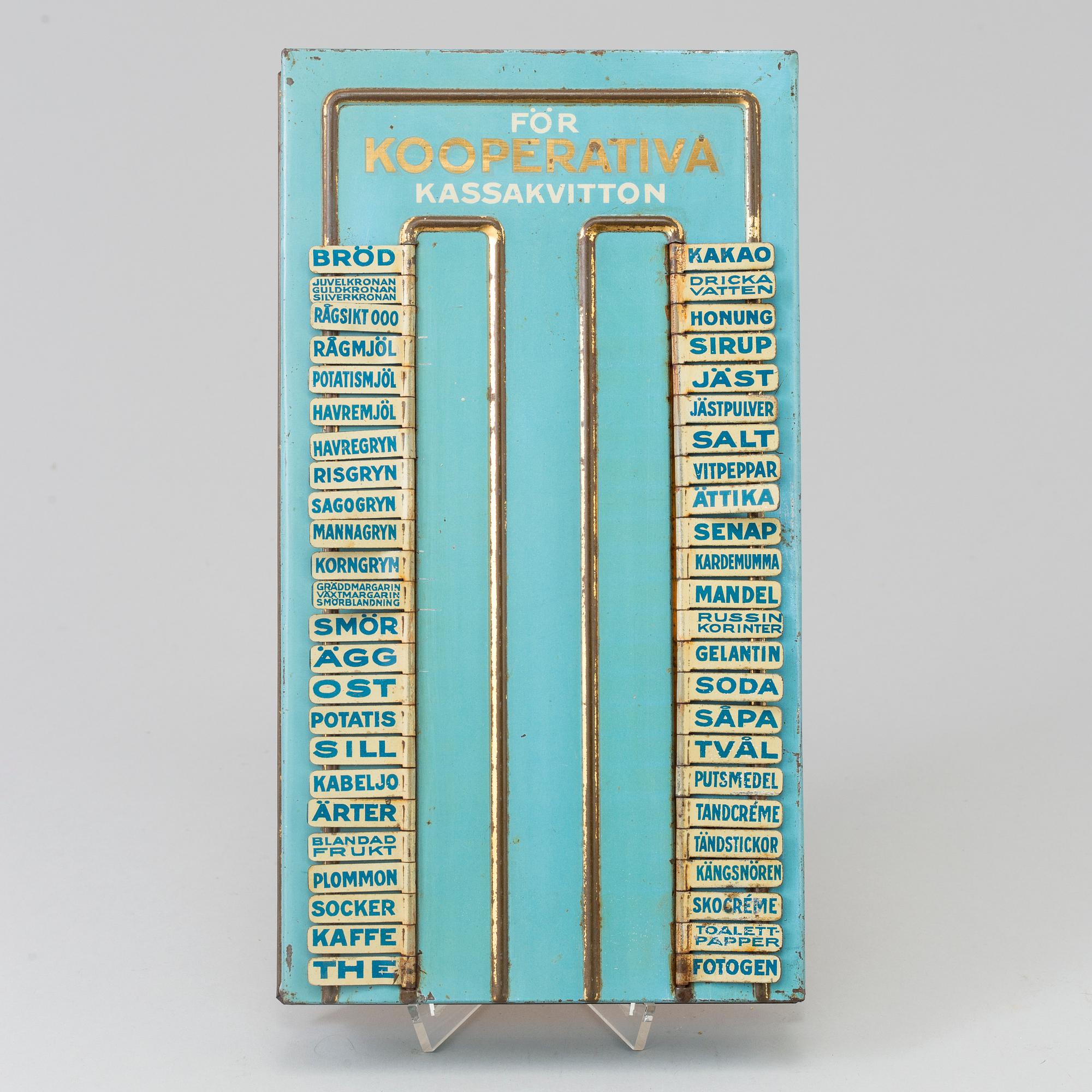 A tin box for purcheses and receipts, 1930's/40's.