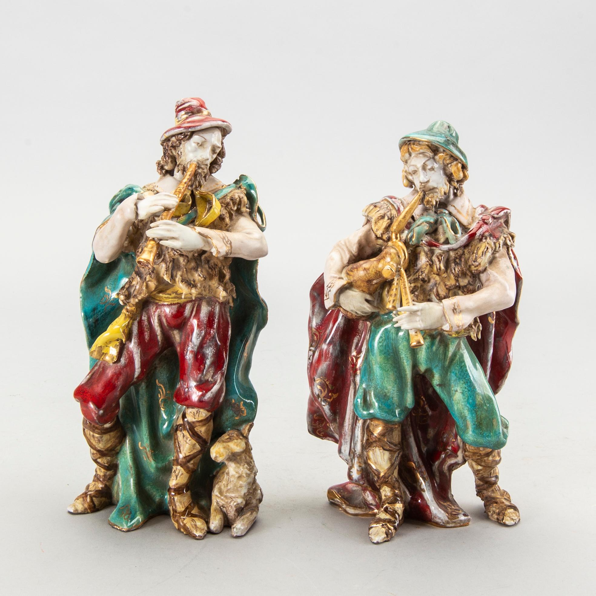 Eugenio Pattarino, Capodimonte Italien 1930-tal krubbfigurer 8 st glaserad keramik.