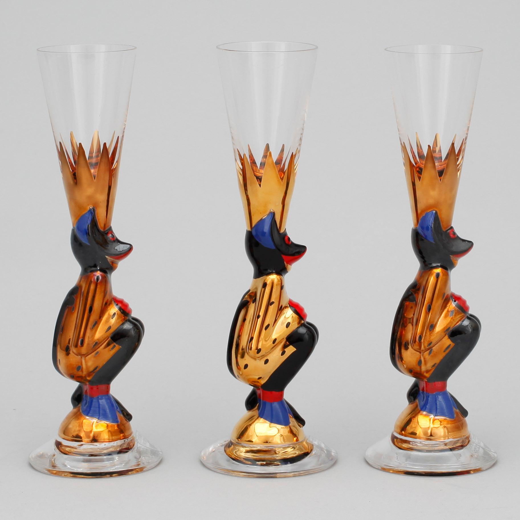 SNAPSGLAS, 3 st. Design Gunnar Cyrén ur Nobelservisen. Orrefors.