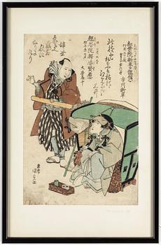 UTAGAWA KUNISADA (TOYOKUNI III) (1786–1864), färgträsnitt, två stycken. Japan, 1800-tal.